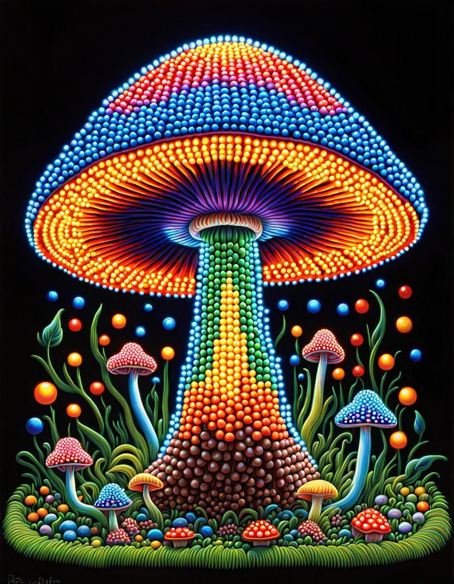 Psychedelic Mushroom Wonderland in Hyperrealism