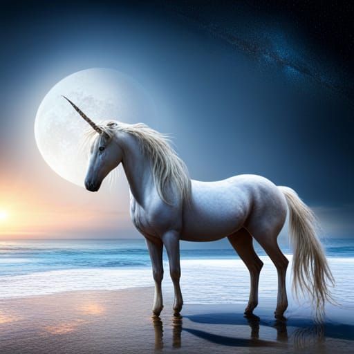 Ethereal Unicorn Silhouette Under Starry Night Sky