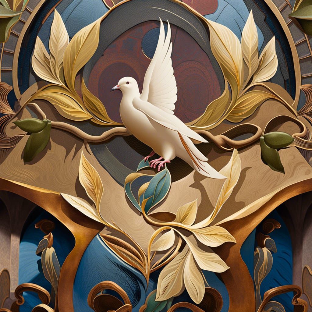 Peaceful Dove Bears Olive Branch Symbol
