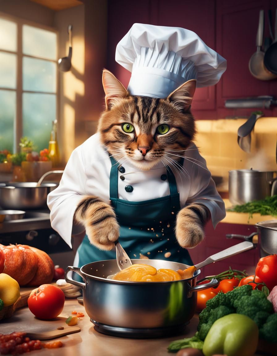 Hyperrealistic Kitchen Frenzy in Vibrant Colors