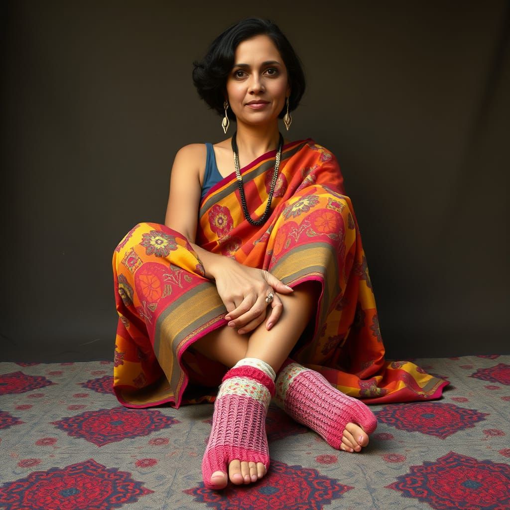 Woman in Saree with Folk Art Style