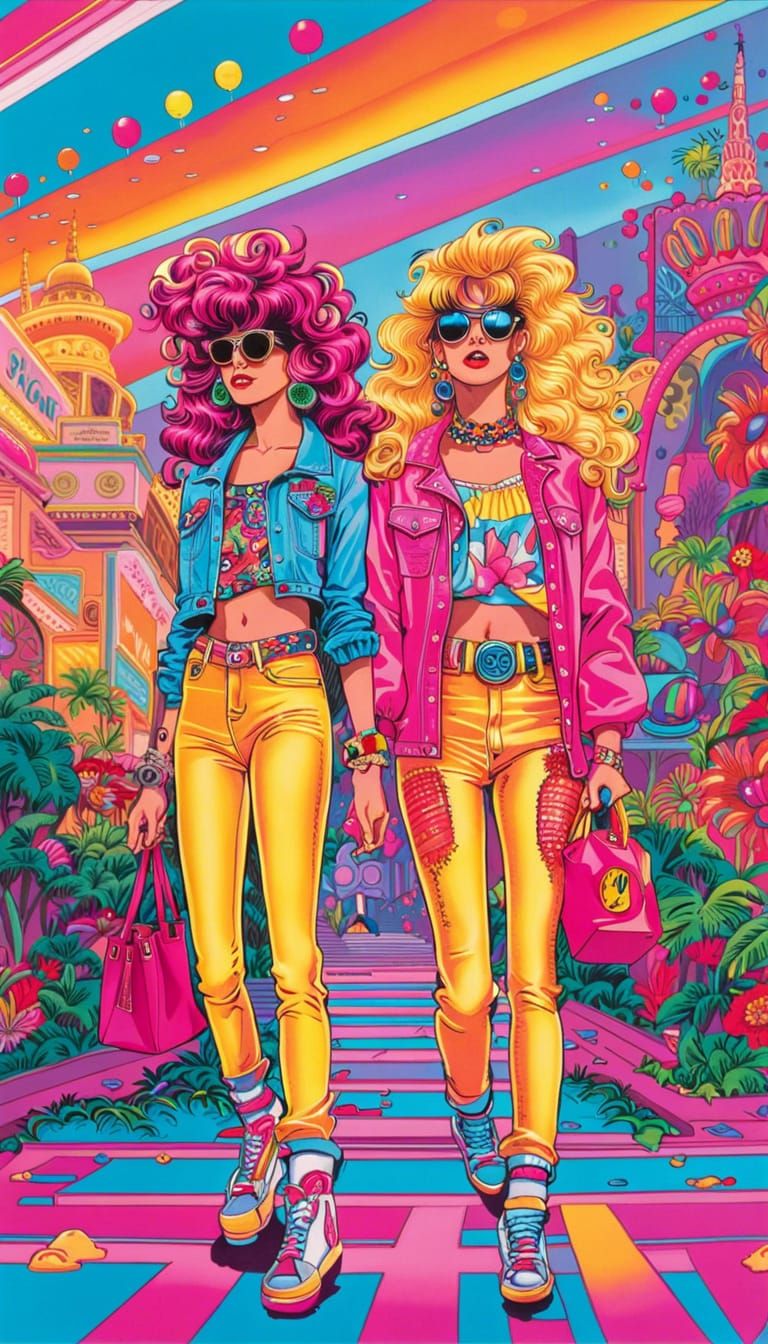 Adorable 80s Mall Scene with Iconic Fashion and Punk Vibes
