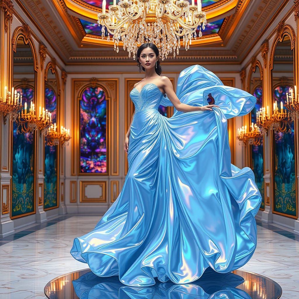Surreal Evening Gown in Hyperrealistic Watercolor Style