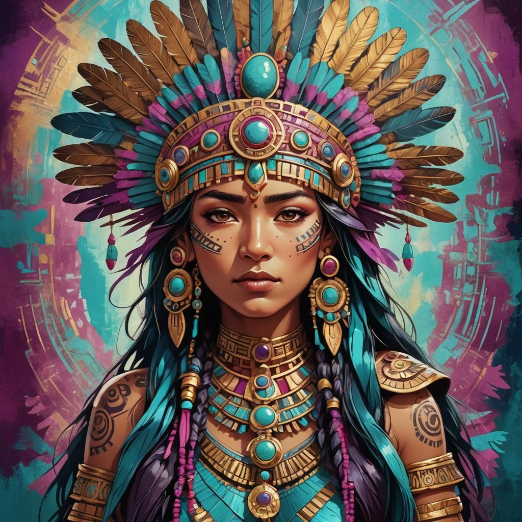 Aztec Princess Anime Portrait in Vibrant Colors