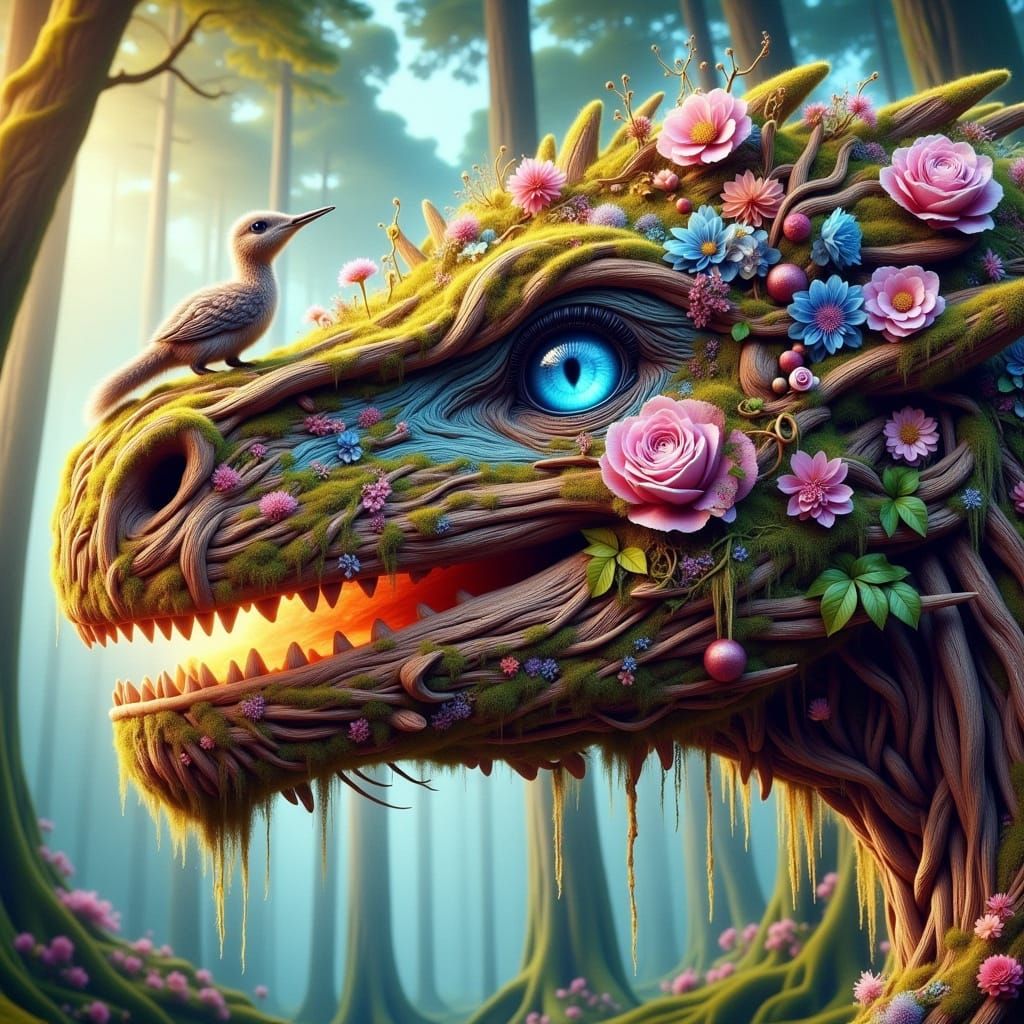 Dragon Snout with Rainbow Creature, Whimsical Vibrant Style