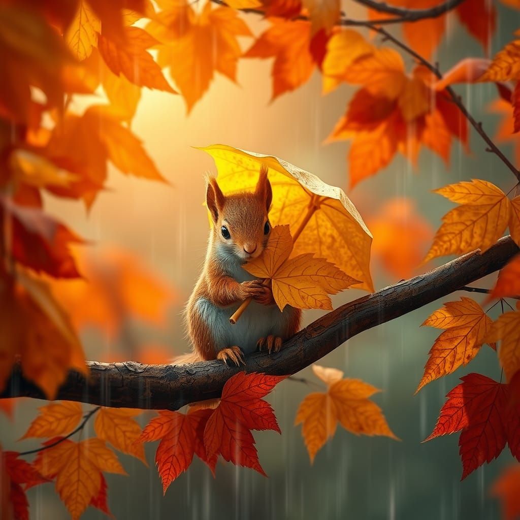 little squirrel sitting  on a tree branch