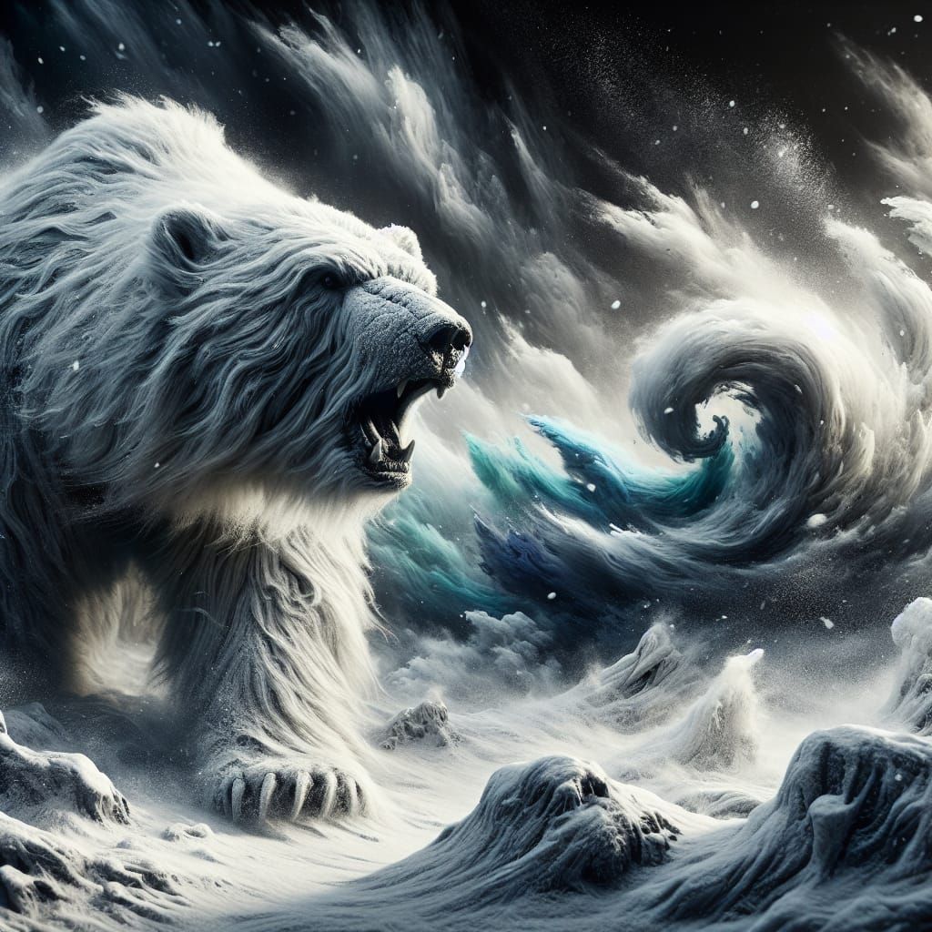 Fierce Polar Bear Emerges from Arctic Snowstorm