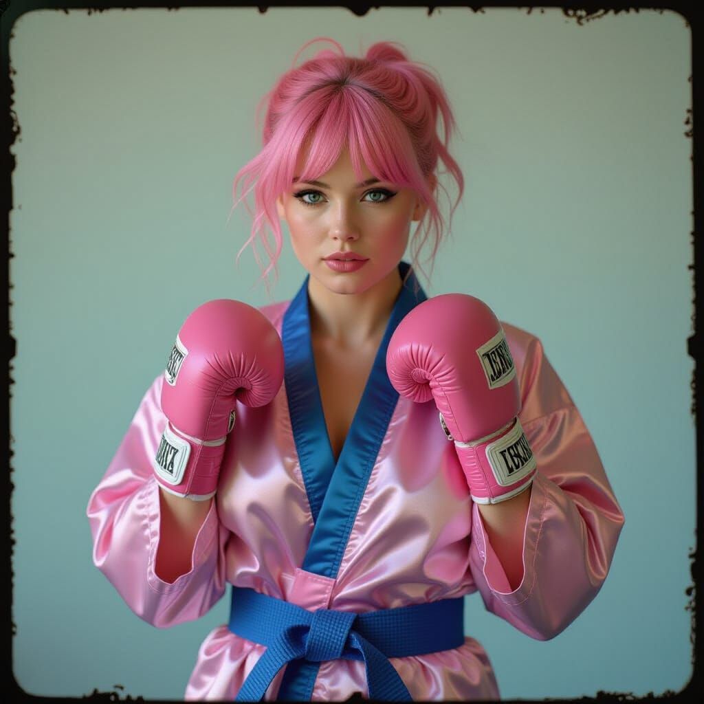 Pink Haired Boxer Poses on Sports Poster