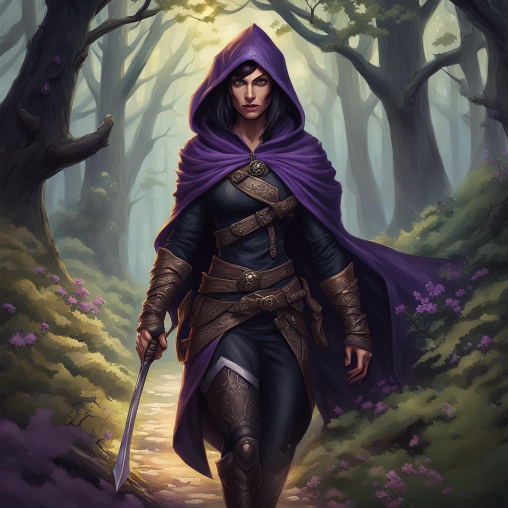 Happy Half-Elf Rogue in Fantasy Forest