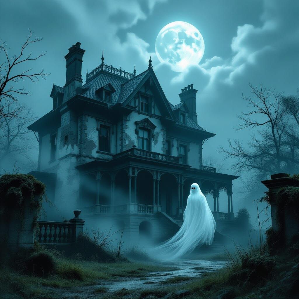 Ethereal Ghost in Dilapidated Victorian Mansion