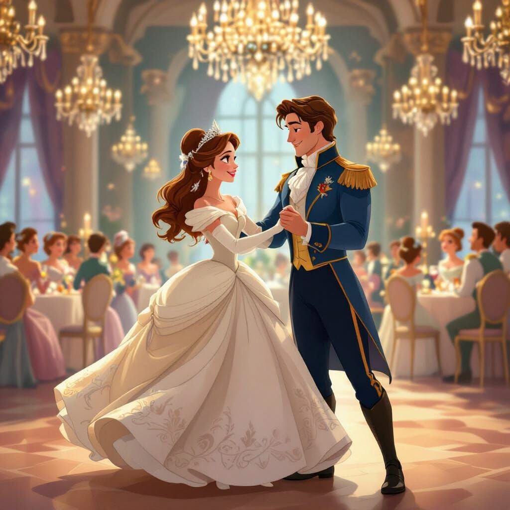 Disney Princess and Prince Dancing in Ballroom