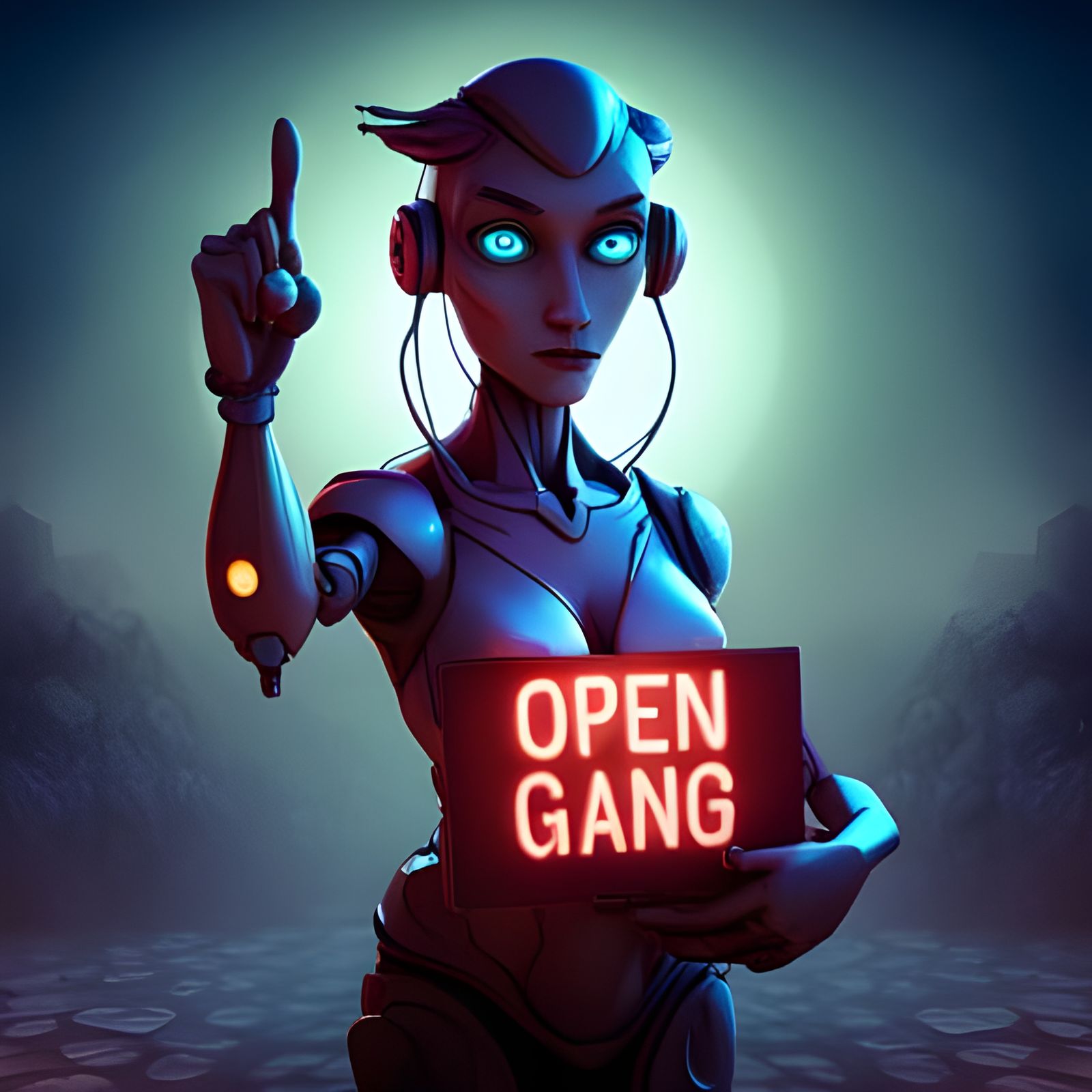 Robot Preacher with Sign in 3D Digital Art