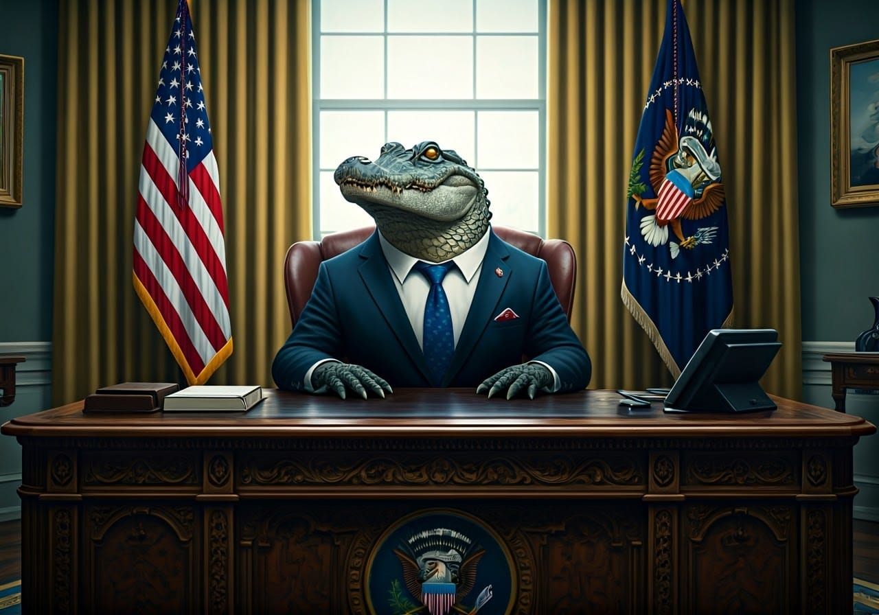 Alligator in Presidential Splendor, Photorealistic 4k