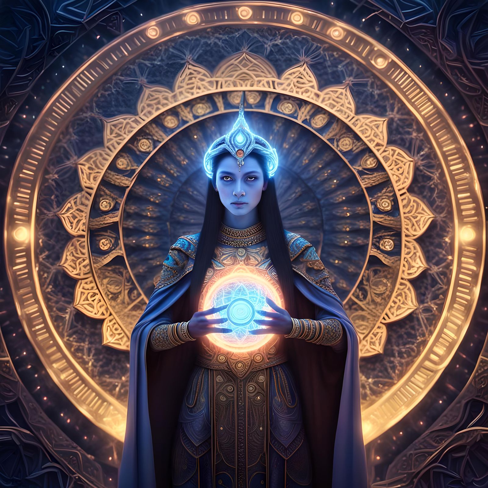 Ethereal Priestess in Temple of Glittering Mandalas