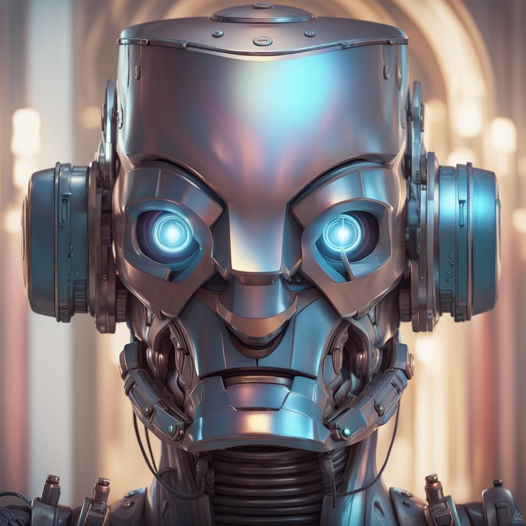 Dynamic Cyberpunk Portrait of a Robot in Triadic Colors