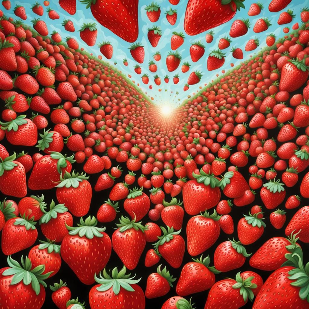 Ethereal Strawberry Landscape in Surrealist Style