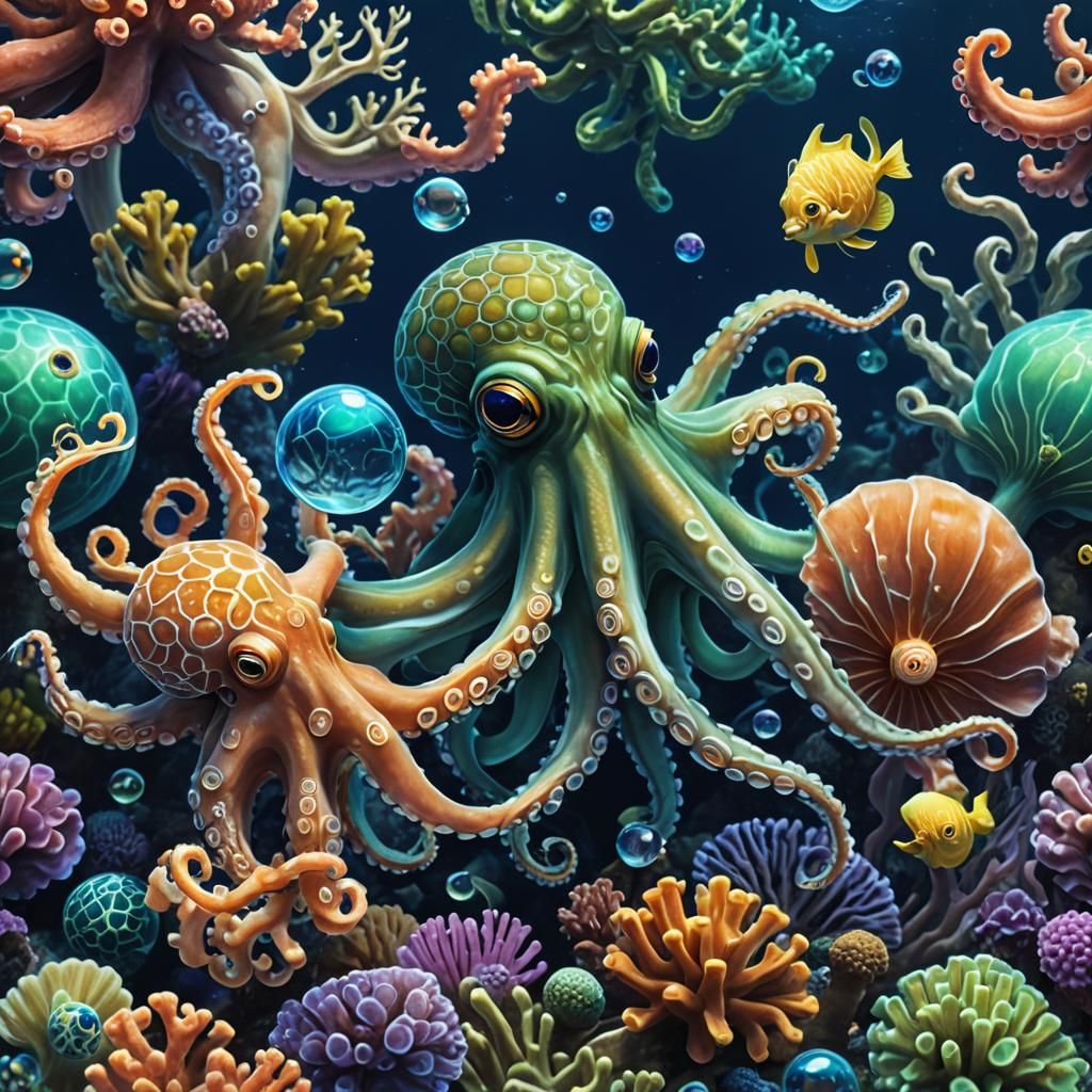 Surreal Oceanic Encounter: Vibrant Underwater Scene