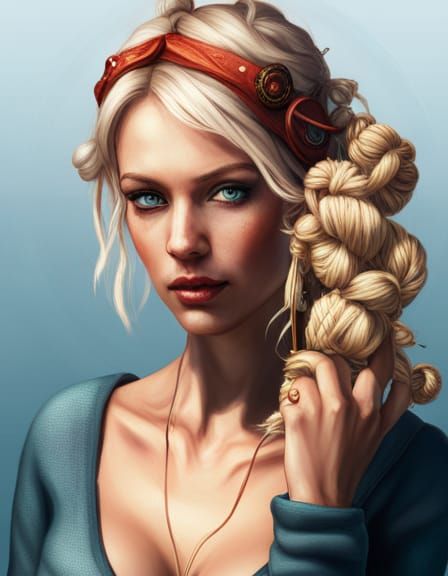 Steampunk Knitter Portrait in Art Nouveau Style