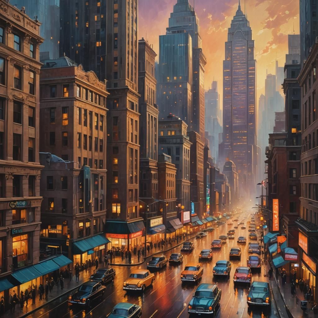 Luxurious Art Deco Cityscape Unfolds at Golden Hour