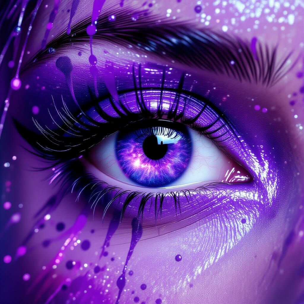 Vibrant Purple Eye with Cosmic Nebula Reflection