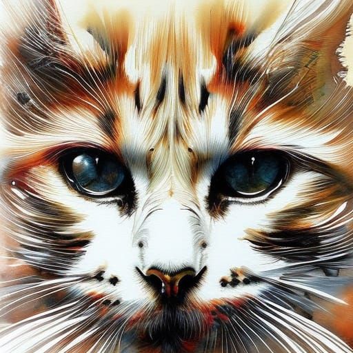 Hyperrealistic Inkblot Cat with Reflective Eyes