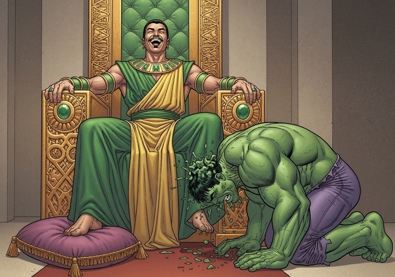 Mandarin on Throne with Hulk, Marvel Comic Art