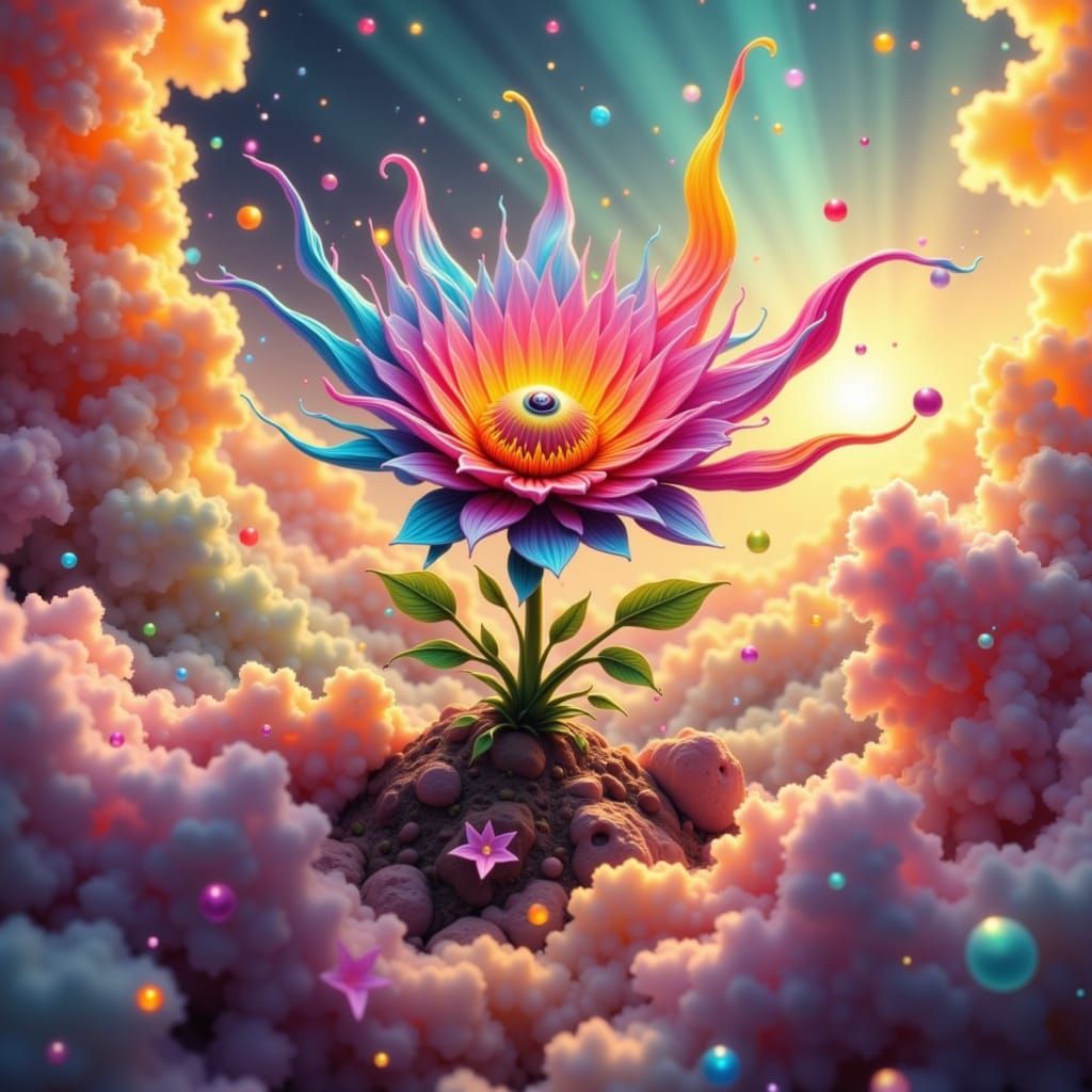 Flower Creature in Space: Pixar-Inspired Digital Art