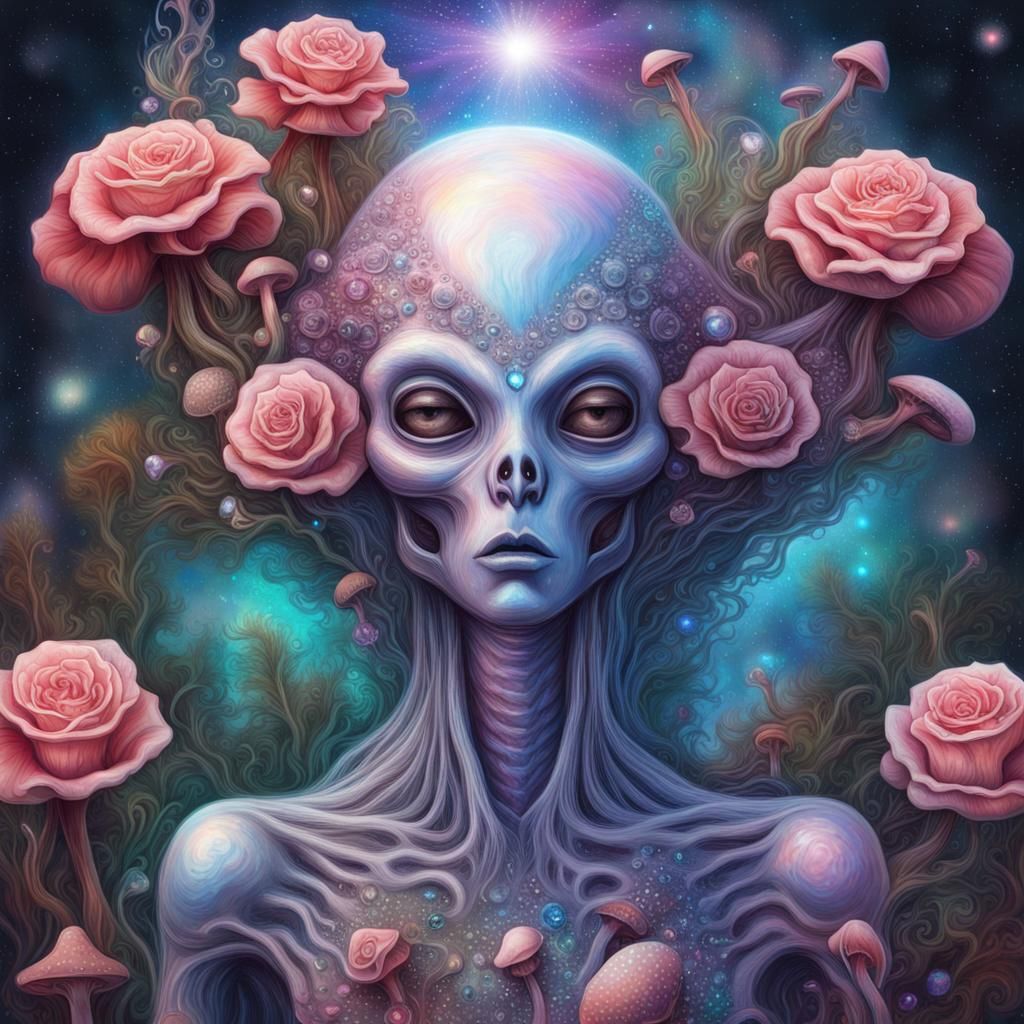 Ethereal Cosmic Being Amidst Floral Heavens