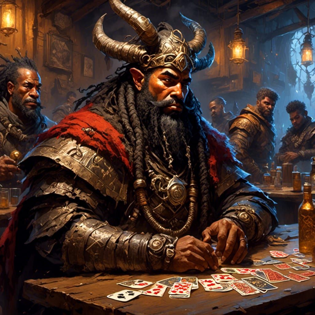 Epic Fantasy Dwarf Tiefling in African Adventuring Robes Pla...