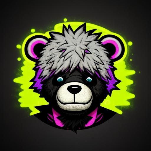 Punk Teddy Bear Logo in Dark Neon Graffiti Style