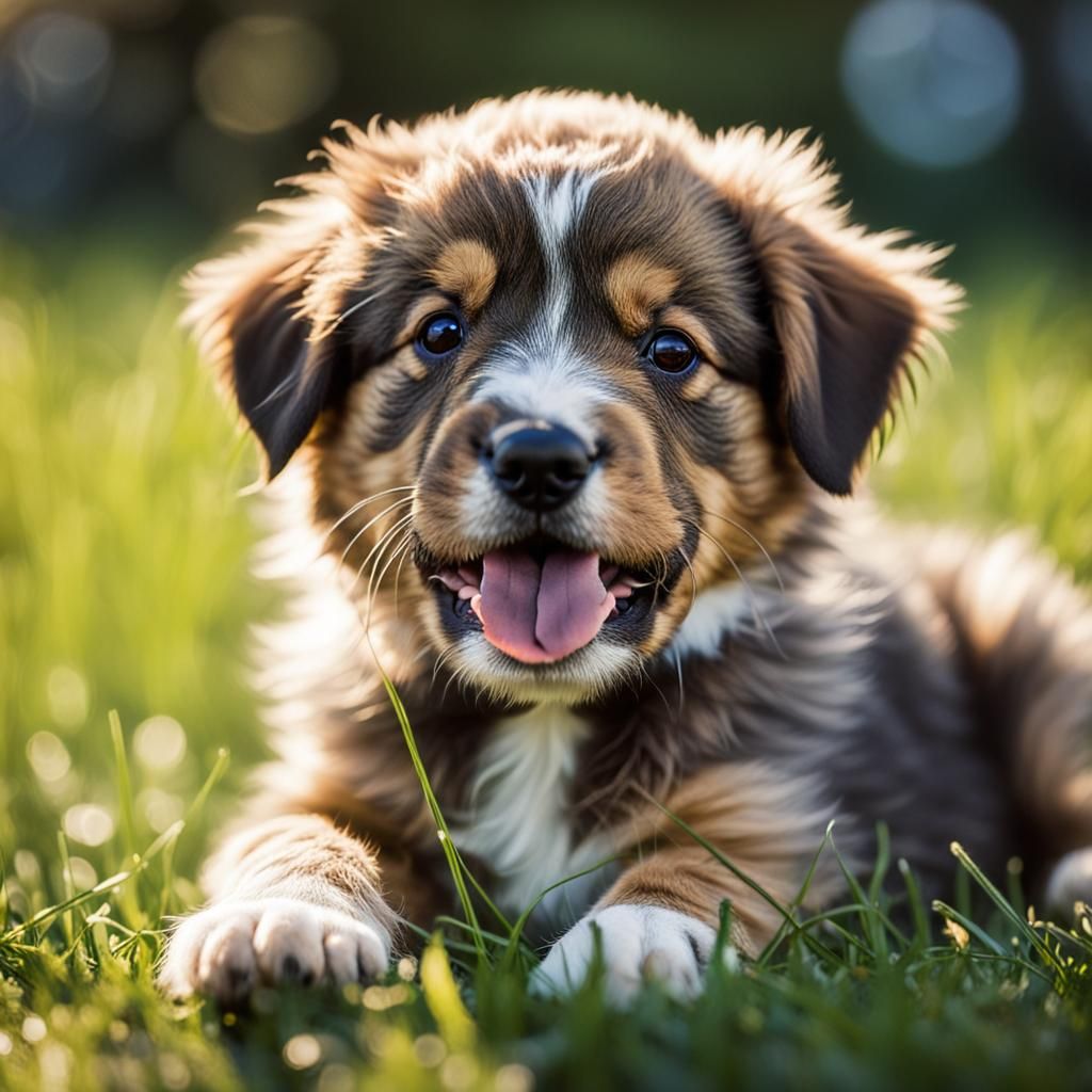 Fluffy Baby Australian Shepherd Puppy in Warm Natural Light