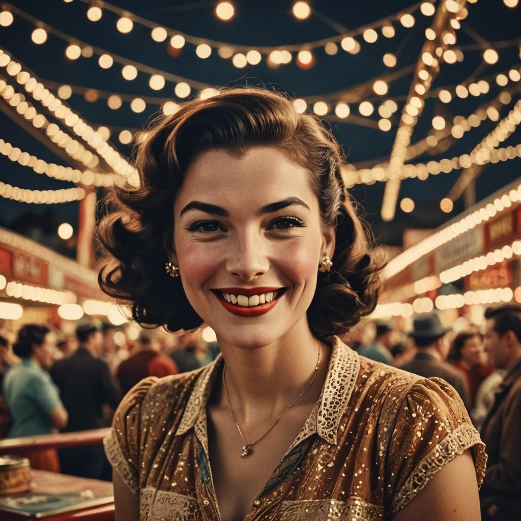 Nostalgic 1950s Woman Shines at Vintage Fair