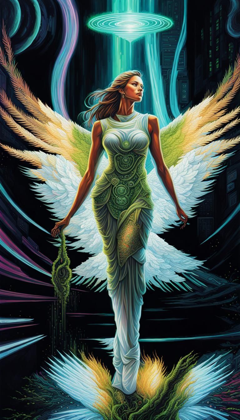 Neon Cyberpunk Portrait in Green and Black ASCII Text