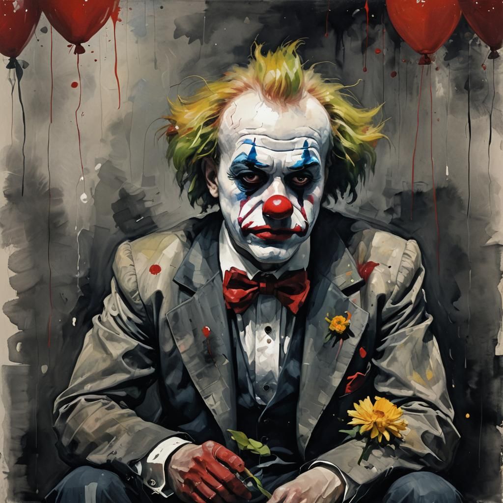 Mourful Clown Portrait in Expressionist Style
