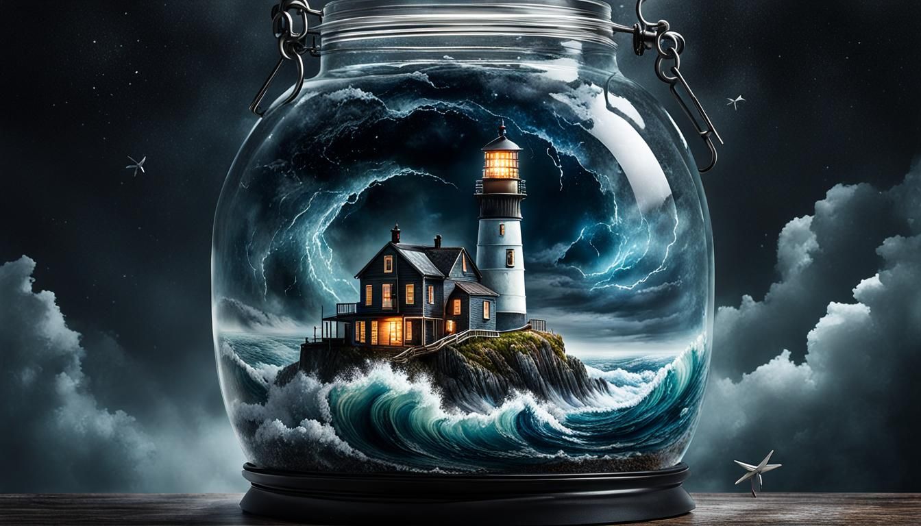 Surreal Lighthouse Planet Illuminates a Stormy Ocean