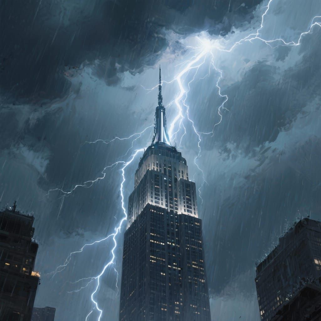Lightning Strikes Freedom Tower in Dramatic Digital Painting