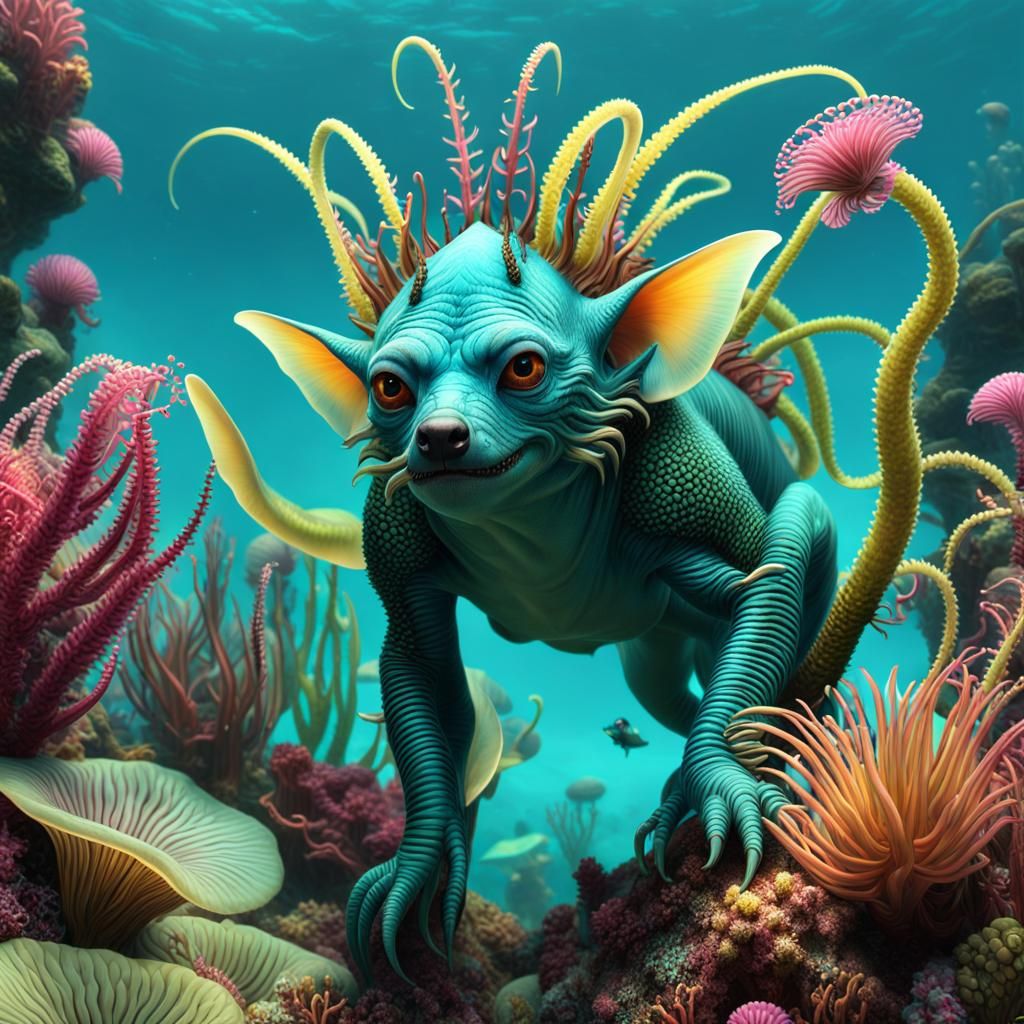 Cyberpunk Goblin Warlock Enveloped by Carnivorous Reef