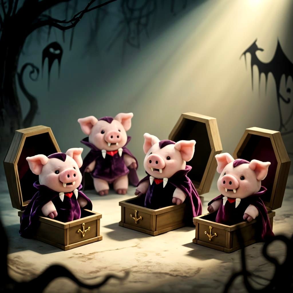 Vampire Pig Plush Toys Emerge From Coffins
