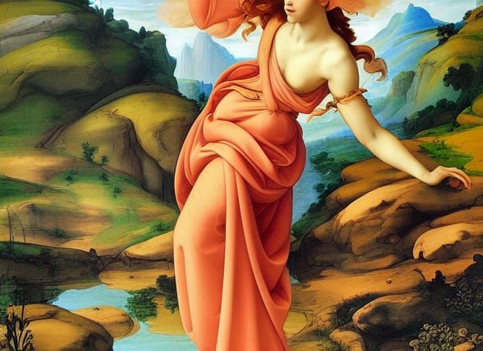 Renaissance Maiden in River at Golden Hour