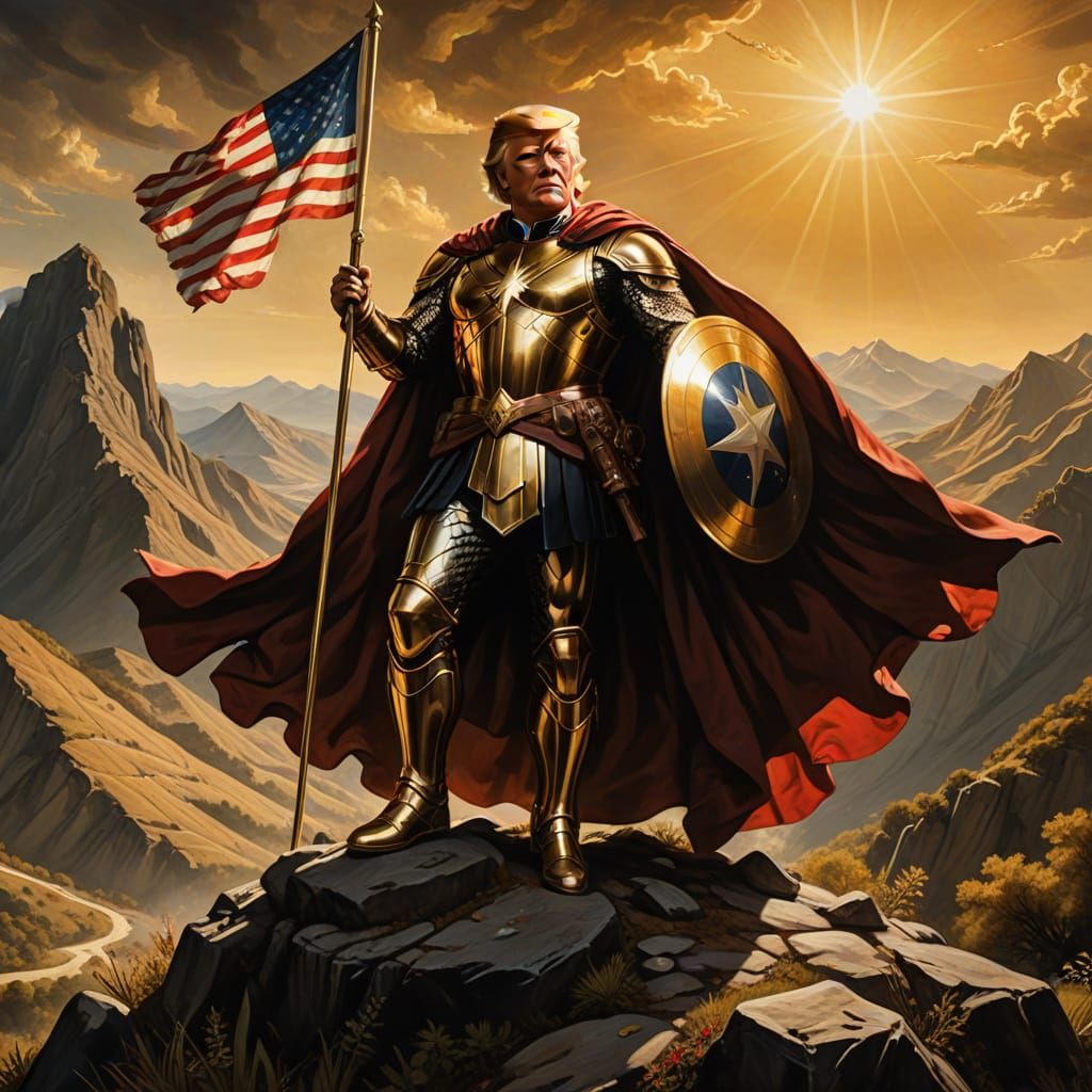 Trump as Greek God Planting Flag, Caravaggio Style