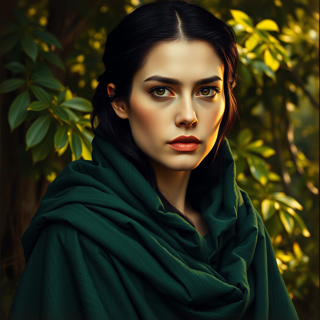 Portrait of a Resolute Woman in Rich Green Cloak