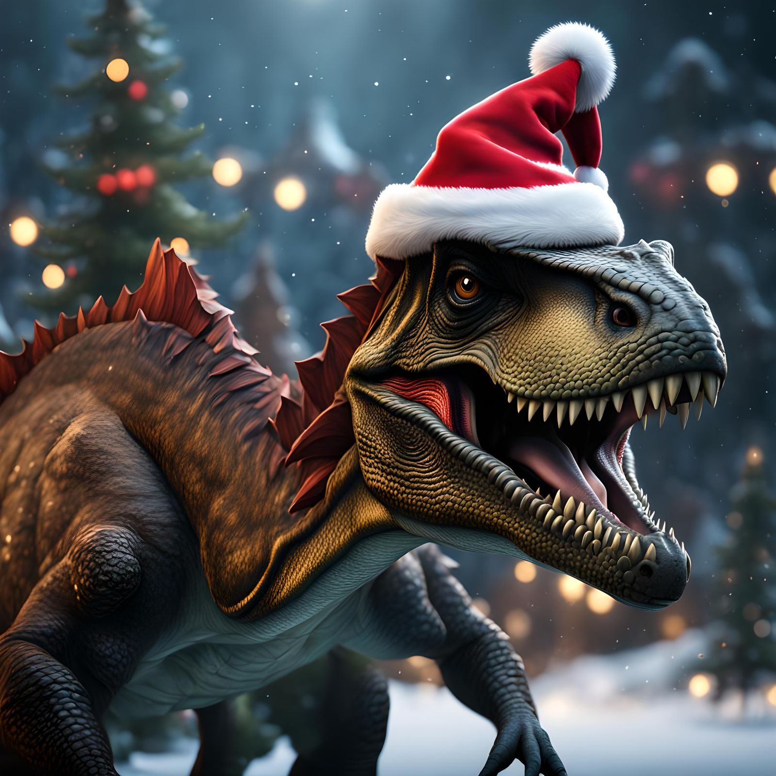 Fantastical Dinosaur in Vibrant Christmas Attire