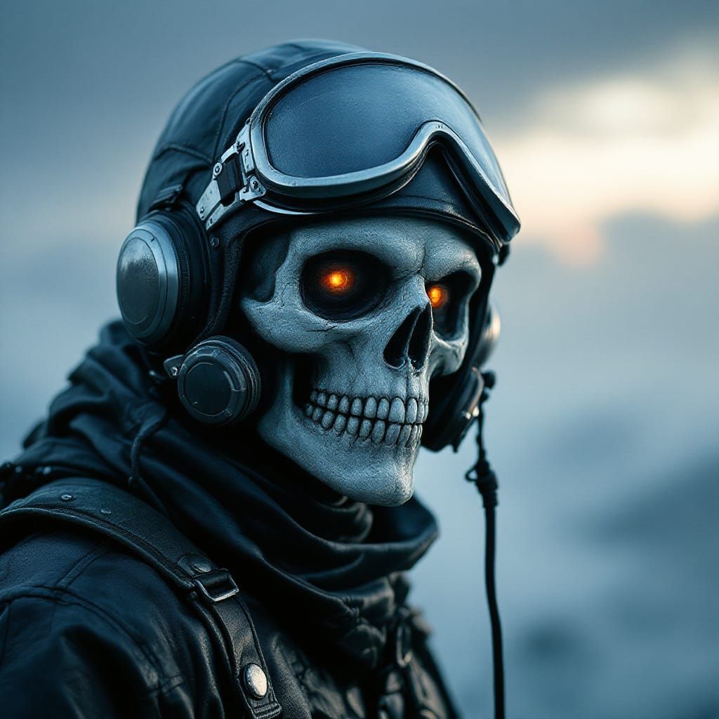 Ghostly Fighter Pilot Skull Face Cinematic Portrait