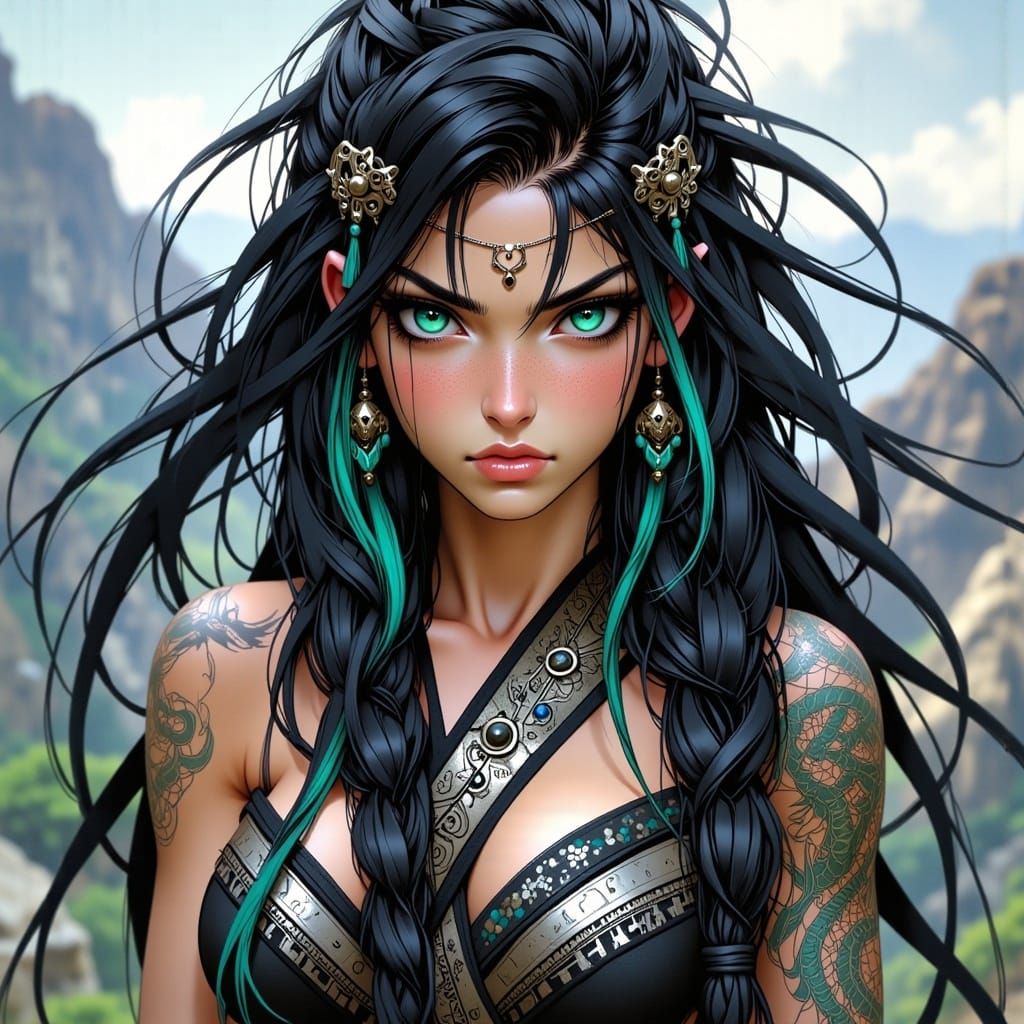 Heroic Anime Warrior in Majestic Traditional Attire, Graspin...