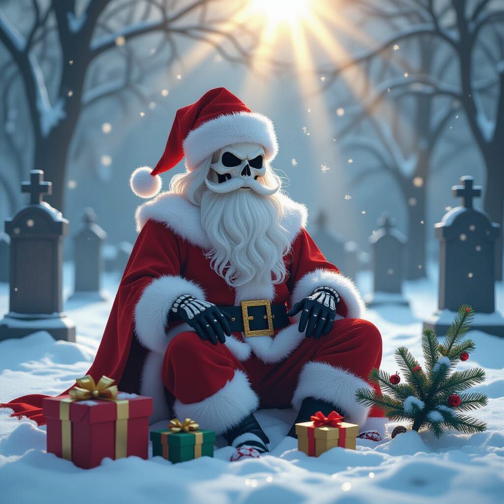 Skeletor Santa Haunts Snowy Graveyard Christmas