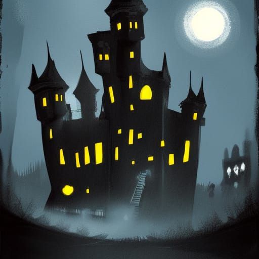 Dramatic Noir Castle in Bright, Vibrant Speed Painting