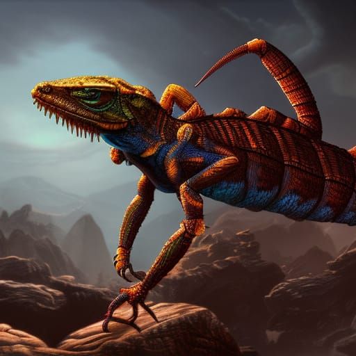 Surreal Scorpion Lizard in Deep Fantasy Colors