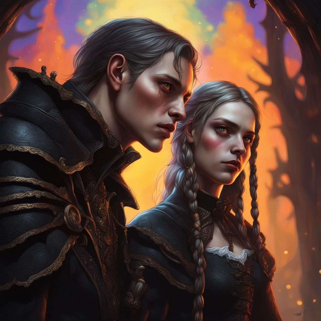 Gothic Hansel and Gretel in Vibrant, Intricate Detail