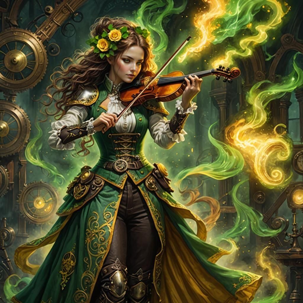 Steampunk Bard Violinist with Magical Violin