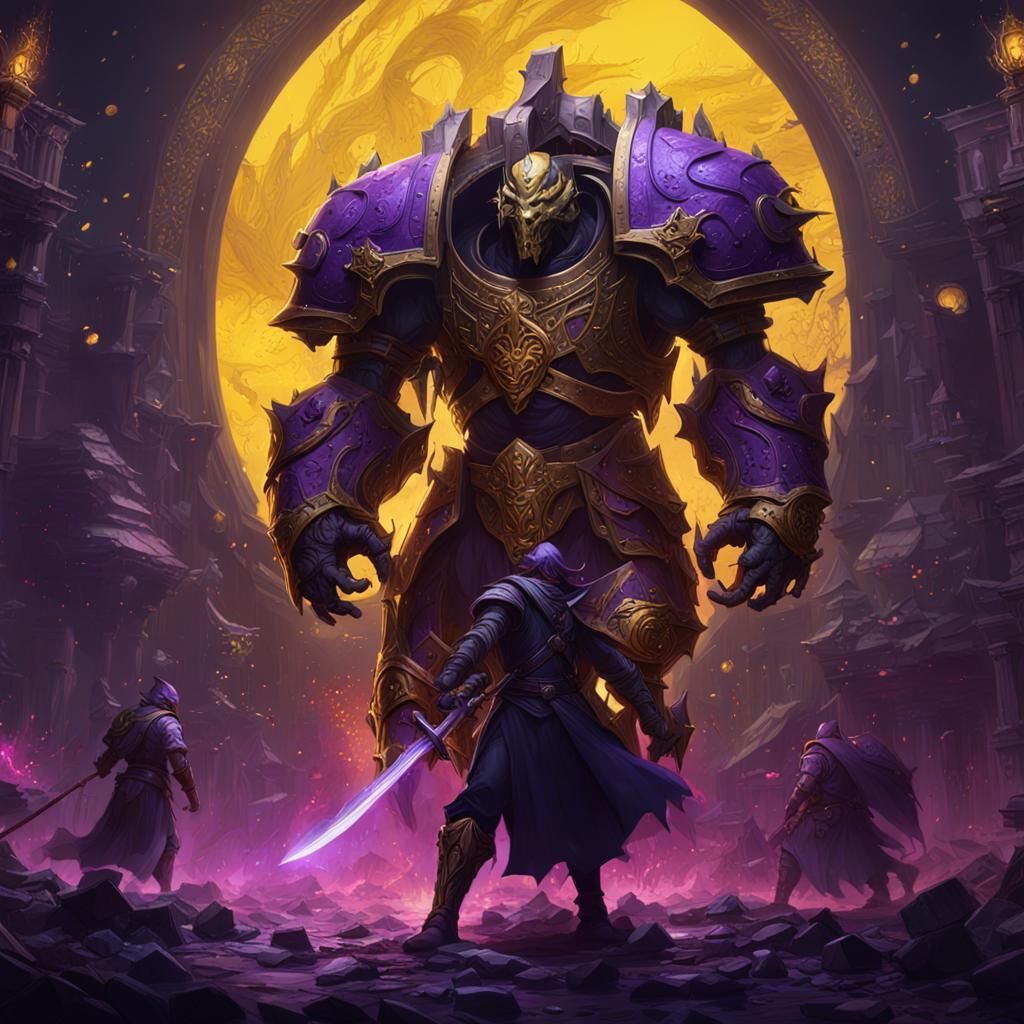 Epic Dark Fantasy Battle Scene in Cyberpunk Style